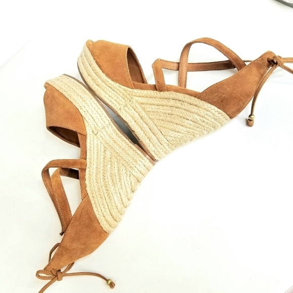 UGG Reagan Peep Toe Suede Jute Platform Espadrille Wedge Tan Brown Sandals, 10 - Picture 5 of 10